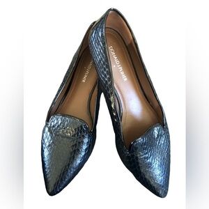 Donald J Pliner ANCA Black Snake Faux Leather Loafer Flats Shoe 8.5M Pointy Toe